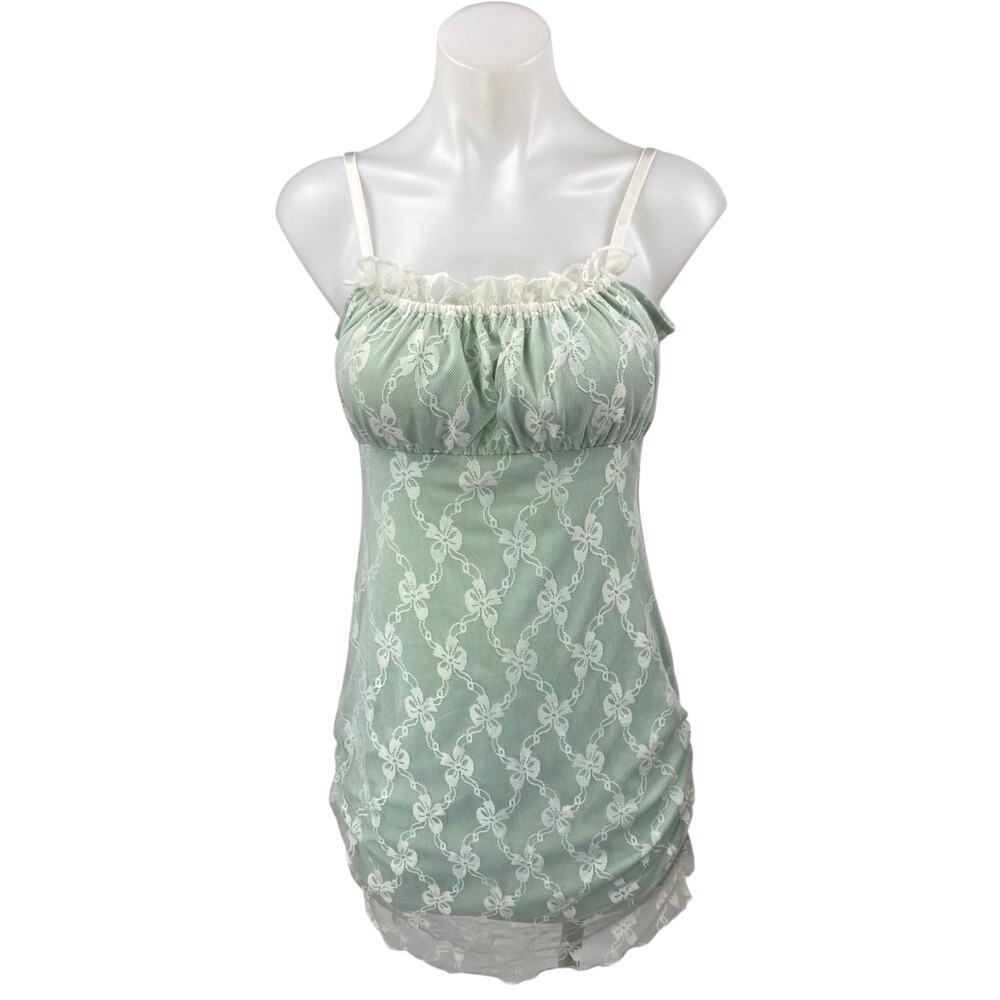 Cider Green Floral Lace Sleeveless Cami Camisole Mini Bodycon Tank Dress Size S
